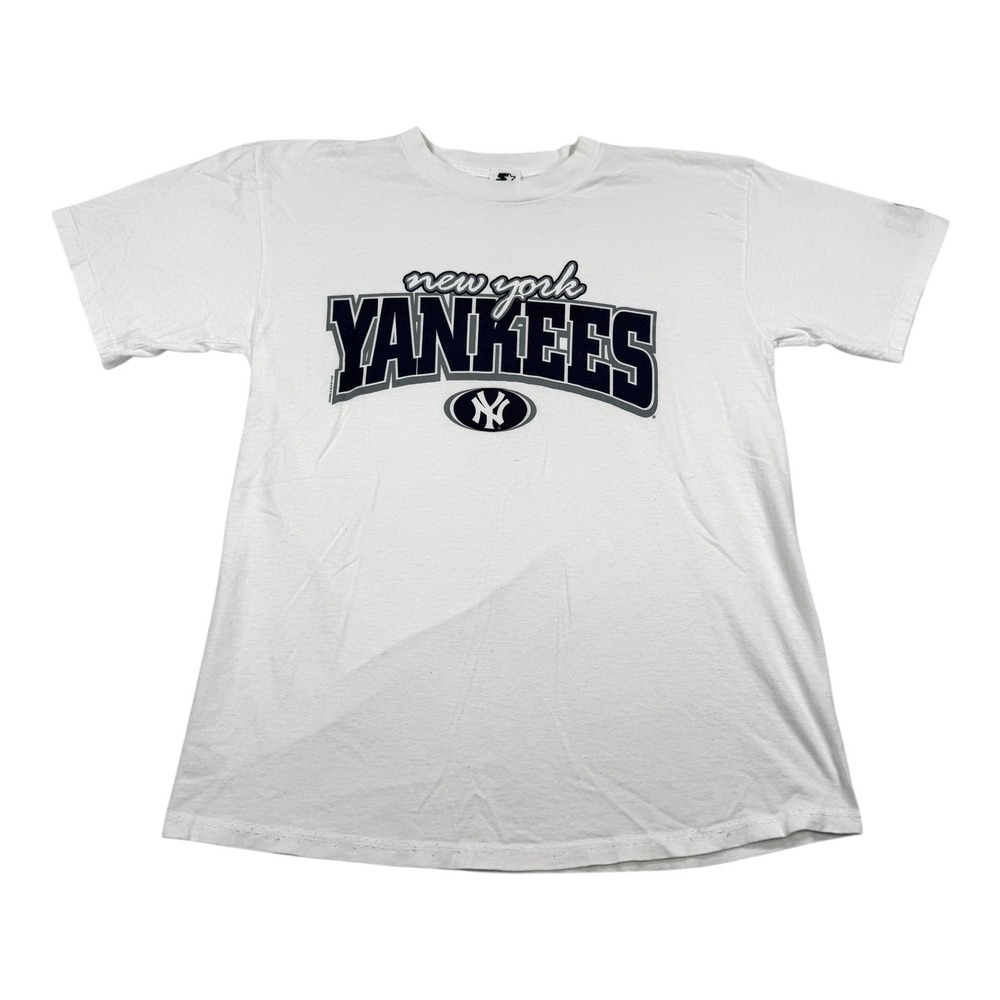 Vintage New York Yankees Shirt Mens Medium White MLB Baseball Starter Tee 90s